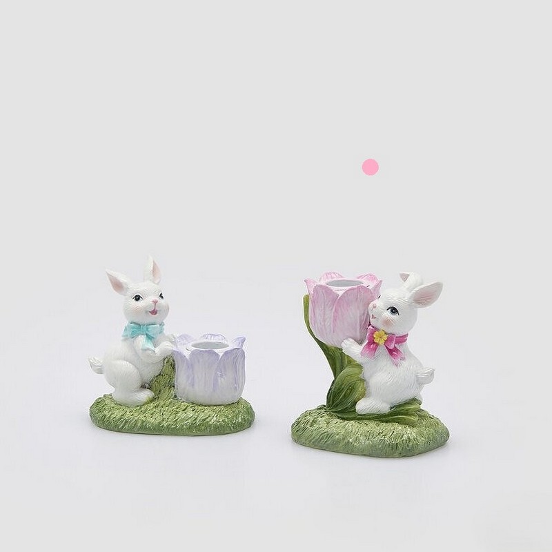 Portacandele coniglio con tulipano rosa, ideale come decorazione primaverile o pasquale